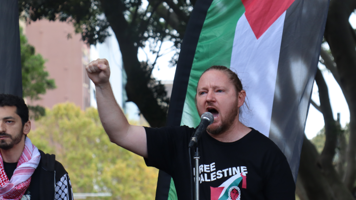 Palestine Action Group member Josh Lees defended the right to protest, condemned all attempts to criminalise them and demanded the repeal of the antiprotest laws