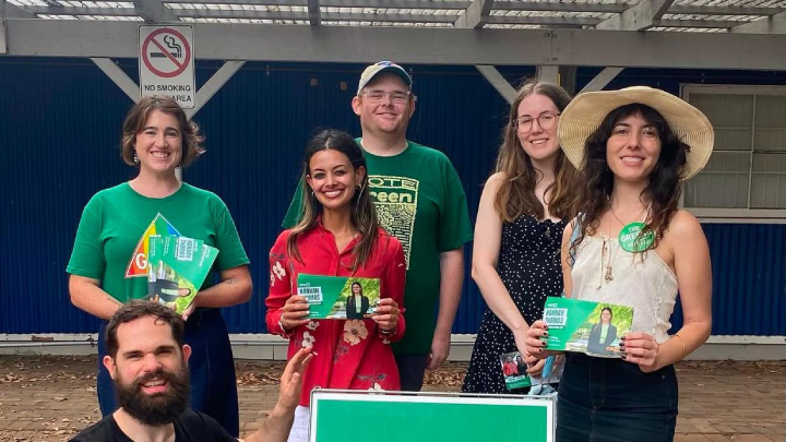 Australian Greens candidate for Grayndler Hannah Thomas doorknocking with supporters in her local constituency Australian Greens candidate for Grayndler Hannah Thomas doorknocking with supporters in her local constituency