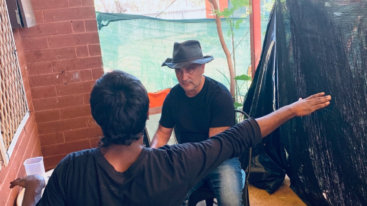 Prisoners’ rights advocate Gerry Georgatos speaking to a former Banksia Youth Detention Centre detainee about the class action that is planned against the conditions in Western Australia’s only child prison Prisoners’ rights advocate Gerry Georgatos speaking to a former Banksia Youth Detention Centre detainee about the class action that is planned against the conditions in Western Australia’s only child prison