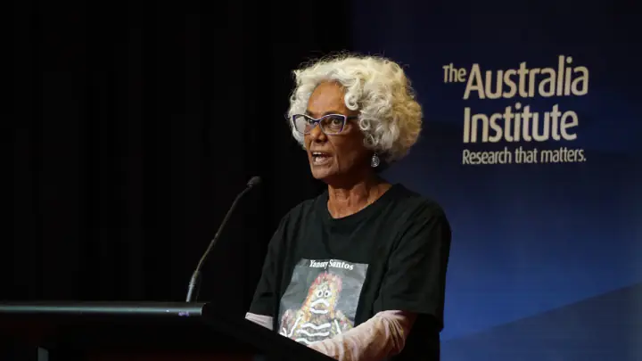 Gomeroi elder Aunty Maria “Polly” Cutmore addresses an Australia Institute conference last year. Photo supplied by the Australian Institute Gomeroi elder Aunty Maria “Polly” Cutmore addresses an Australia Institute conference last year. Photo supplied by the Australian Institute
