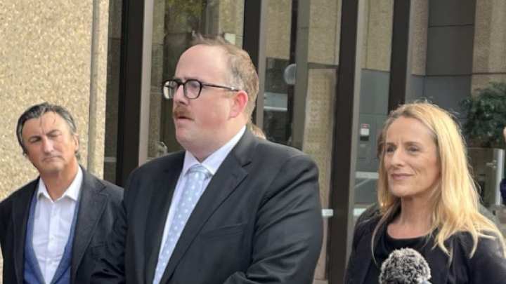 Lawyer and NSWCCL president Timothy Roberts addresses the press in respect of the current legal challenge against Minns’ places of worship antiprotest laws. Photo credit Green Left Weekly editor Pip Hinman