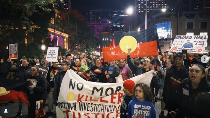 The Blak Caucus rallies on Gadigal in Sydney in June 2025, in response to the death in custody of Kumanjayi White. Photo supplied by The Blak Caucus The Blak Caucus rallies on Gadigal in Sydney in June 2025, in response to the death in custody of Kumanjayi White. Photo supplied by The Blak Caucus