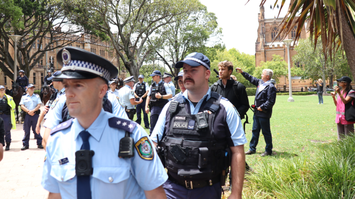 The NSW police presence was sizable in Hyde Park North on Sunday, 18 January 2026