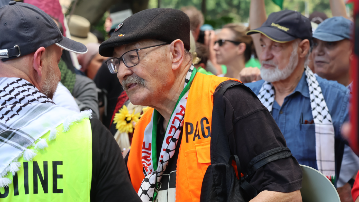 Social justice advocate Raul Bassi doing the rounds of the protest Social justice advocate Raul Bassi doing the rounds of the protest