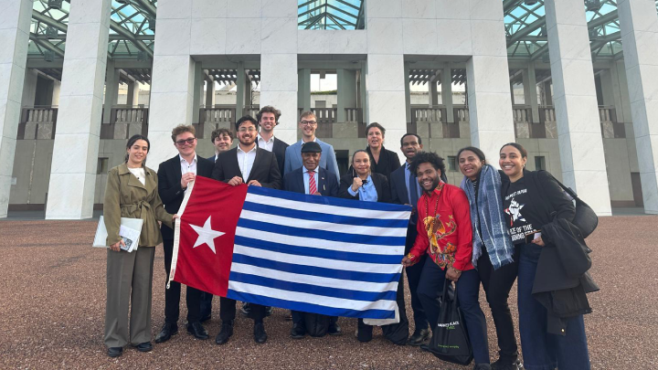 The West Papuan delegation from London and Naarm-Melbourne before Australian parliament. Image supplied ULMWP The West Papuan delegation from London and Naarm-Melbourne before Australian parliament. Image supplied ULMWP