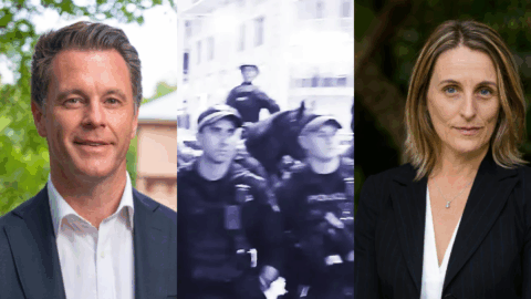 Sue Higginson and Chris Minns and Police