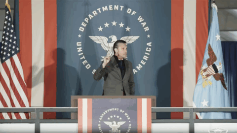 Still taken from Pentagon of Hegseth Addresses Cadet Wing at Air Force Academy footage, which is available on the US Department of War Multimedia site for the press