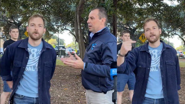 Zack Schofield disrupting the Minerals Council of NSW press conference taken from supplied Rising Tide footage