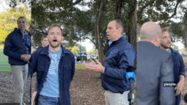 Zack Schofield disrupting the Minerals Council of NSW press conference taken from supplied Rising Tide footage