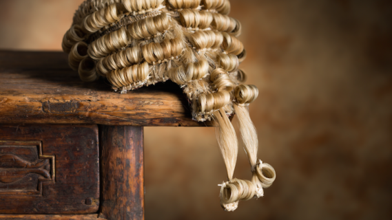 Wig on judge stand